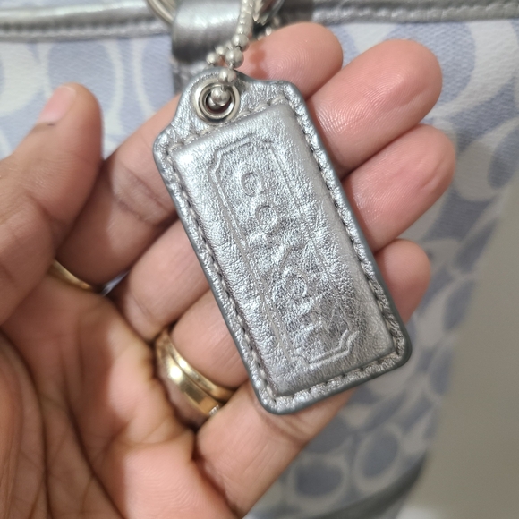 Coach Signature Peyton Heritage Canvas Leather Tote Bag (Light Denim & Silver) - Picture 11 of 16